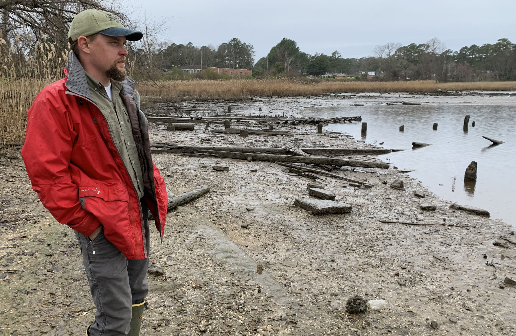 Archaeologist Brendan Burke at the Nansemond River ghost fleet